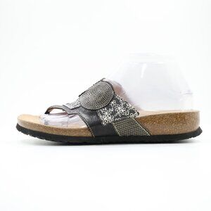 Think! Black & Ivory Leather Lightweight Flat Thong Sandals - 9/EU 39